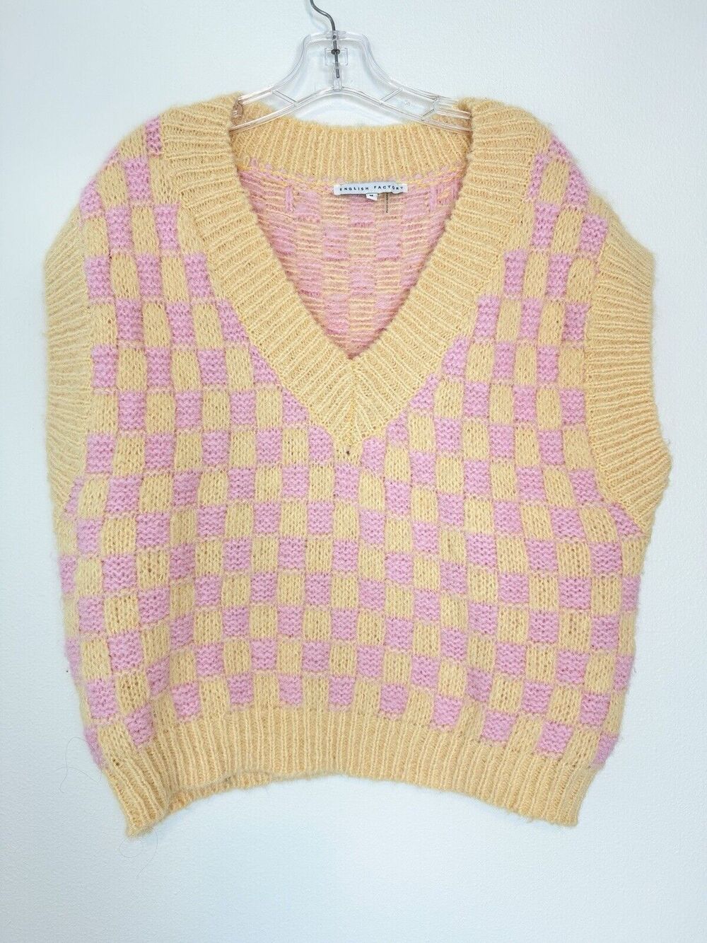Anthropologie Sweater Vest Academia Checkered Chunky Knit English Factory